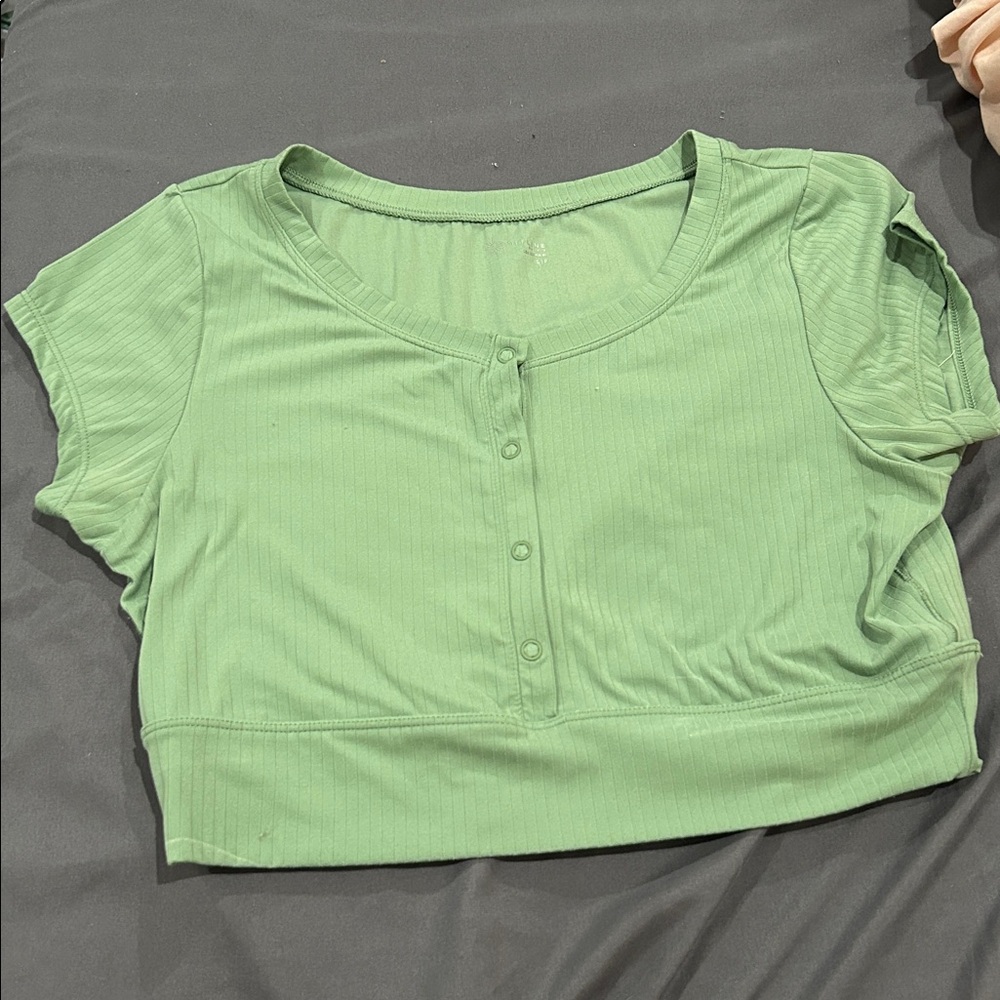 Aerie Dark Green Ribbed Crop Top